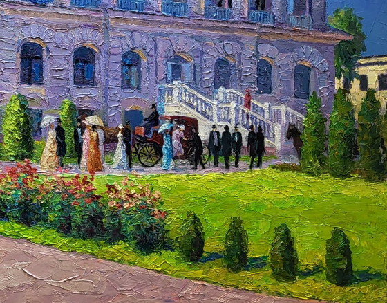 Original Oil Painting Palace Architecture Estate Outside The City – Paintings & Drawings, Canvas (photo 4 of 8)