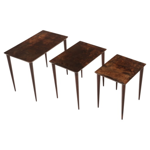 Aldo Tura Mid Century Parchment Nesting Tables Model 764 Tura Milano Italy 1950