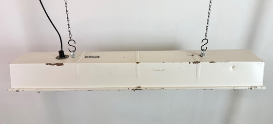 Image 1 of Beige industriële hanglamp met buisarmatuur van Famor, jaren 70