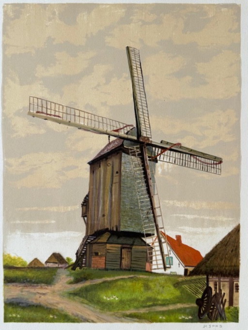 Litografia "Mulino a vento" di Pierre Spas