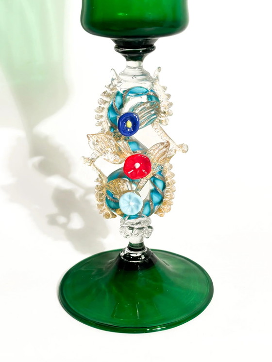 Calice in vetro di Murano soffiato anni '70 con decorazioni floreali, Oggetti decorativi (foto 4 di 10)