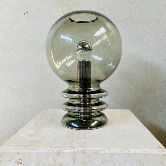 Image 1 of Hand-blown "Bulb Moon" Design Table Lamp Glashütte Limburg, 1960