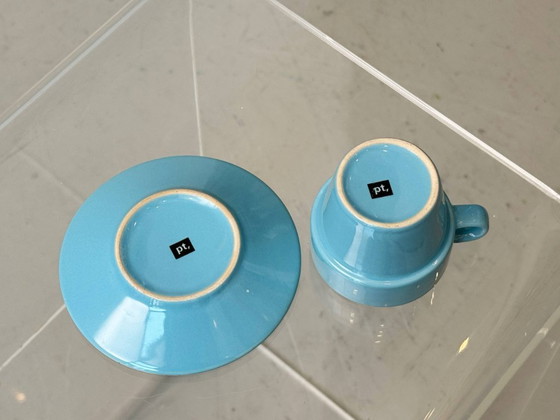 Image 1 of Vintage espressoset in een metalen standaard van pt, Nederland, jaren 1990.