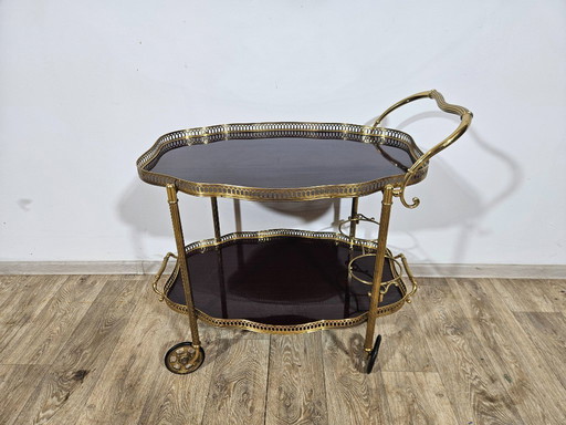 Chariot de bar luxueux, Maison Jansen, style Hollywood Regency, France, années 1950/70