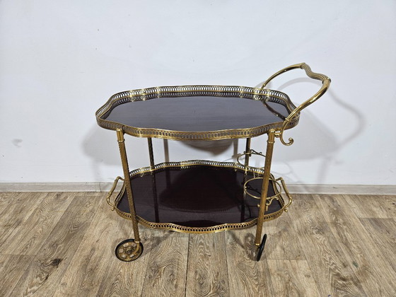 Image 1 of Chariot de bar luxueux, Maison Jansen, style Hollywood Regency, France, années 1950/70