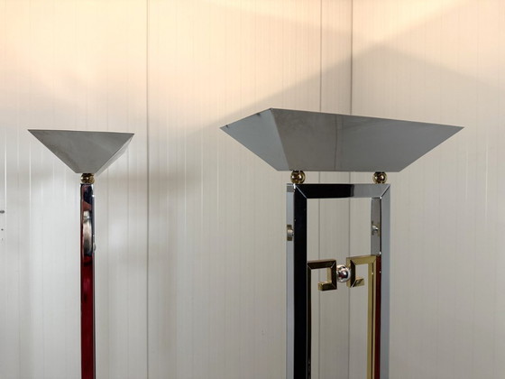 Image 1 of Juego de 2 lámparas de pie Arte Lumen cromadas y de latón, años 70