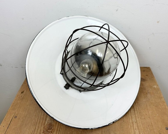 Image 1 of Industrial Grey Enamel Factory Hanging Cage Lamp, 1960s
