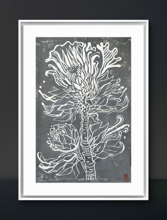 Image 1 of Protea Linocut – A3 Botanical Art Print 