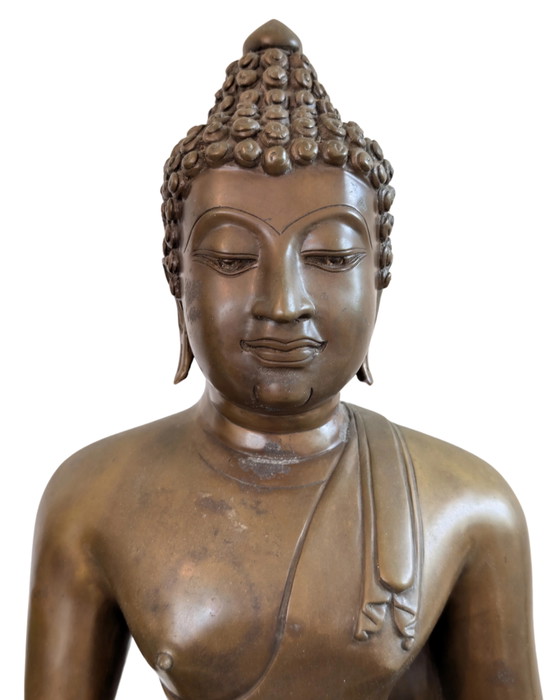 Imponente Statua di Buddha Thai – Stile Ayutthaya – 12 kg Ottone Fuso a Mano – Sculture, Brass (photo 9 of 10)