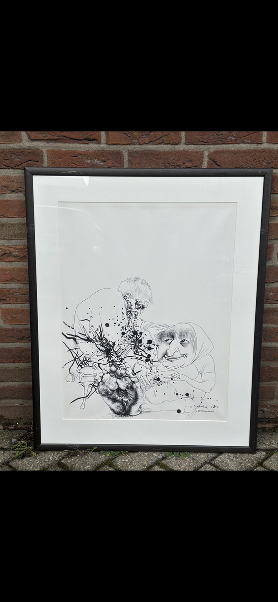 Image 1 of Prachtige ingelijste pentekening van de bekende Russische kunstenaar Vyacheslav Mikhailov