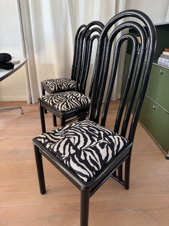 Image 1 of Set of 3 Postmodern Dining Chairs – Memphis Style – Zebra Print