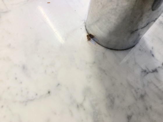 Image 1 of Round Italian dining room table from the 70s marble glass chrome
