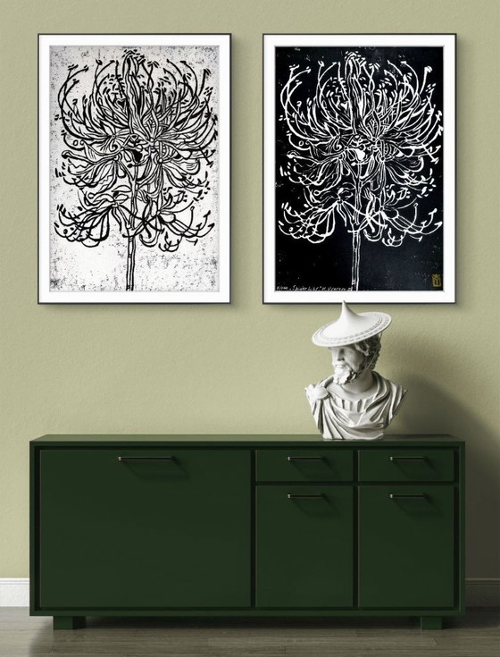 Image 1 of Spider Lily Diptych Linocut – A3 Botanical Print Set