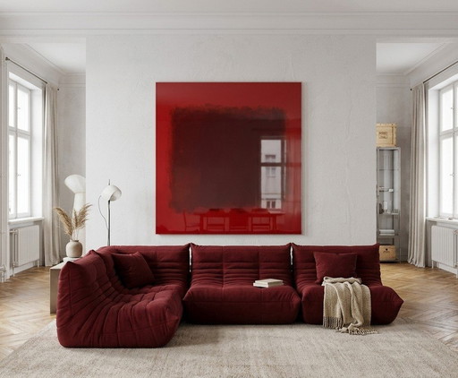 Édition XXL - peinture abstraite exclusive de champ de couleur Rouge Vin sur verre acrylique de 5 mm 140x140 cm