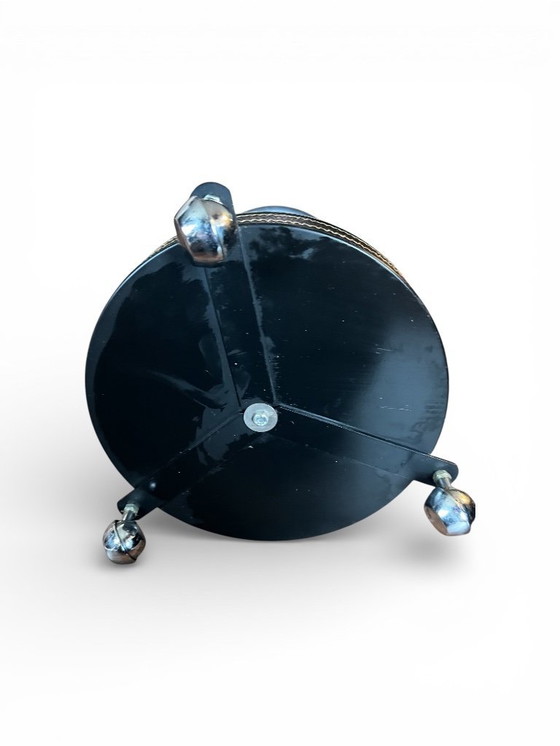 Image 1 of Vintage standing ashtray on wheels – Mid-Century, Space Age ashtray, black metal, 1970s