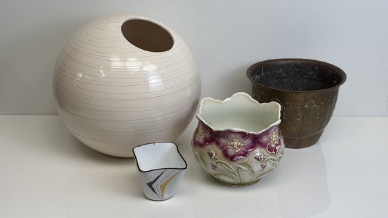 Image 1 of Ikea design large ceramic round floor spherical vase sand cream