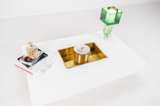 Image 1 of Couchtisch mit integrierter Messingbar von Willy Rizzo, Italien, 1970er Jahre