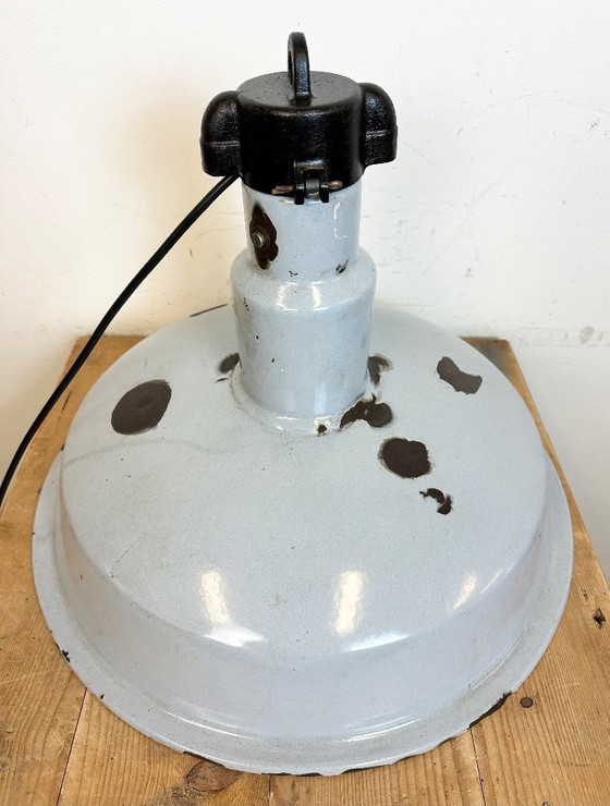 Image 1 of Large Industrial Midcentury Grey Enamel Factory Lamp, 1950s