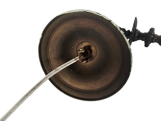 Image 1 of Lampada a sospensione vintage in stile Hollywood Regency, in ottone e vetro satinato, anni '70.