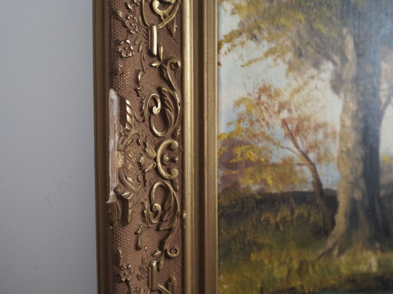 Image 1 of Peinture "The Road by the Pond", design scandinave, années 1970