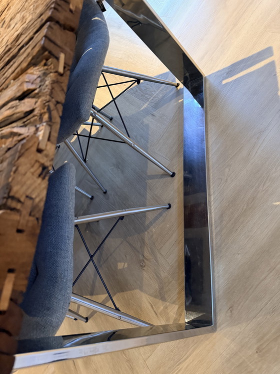 Image 1 of Wooden (ship's wood treated) dining table with stainless steel base