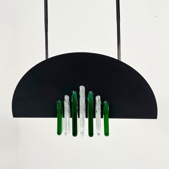 Image 1 of Lampada da soffitto in vetro di Murano verde e bianco di Mazzega, anni '70