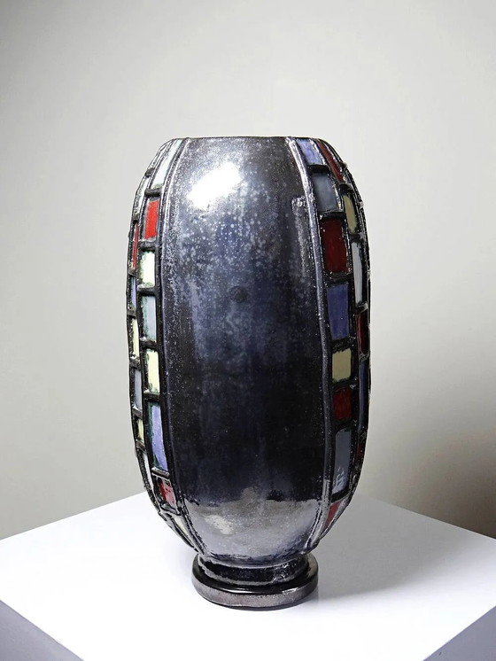 Grande vaso d'arte modernista in ceramica smaltata nera vintage da . – Vasi, Porcellana, Bauhaus (photo 5 of 16)
