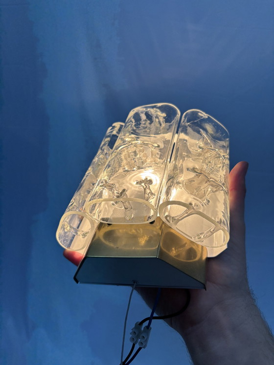 Image 1 of Set of 2 vintage Doria Leuchten ice glass wall lamps 1960s