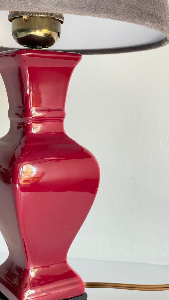 Image 1 of Vintage Ceramic and Velvet Lamp