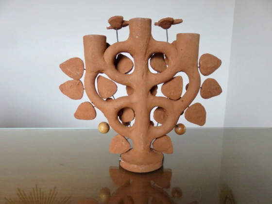 Image 1 of Mexikanische Terrakotta-Kronleuchter „Baum des Lebens“, Terrakotta „Arbol de la Vida“, 1970
