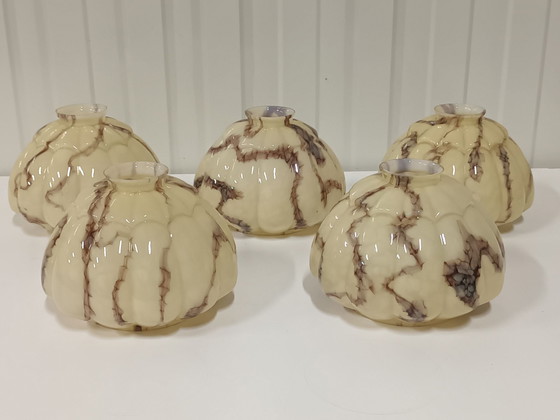 5x Art Deco Lampshades, Marbled Glass (1920s/1930s), Pendant lamps, Brown (photo 2 of 7)