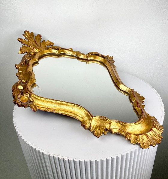 Image 1 of Antique Baroque / Rococo Style Gilded Mirror – 51 x 32 cm Ornate Wall Mirror - Hollywood Regency Golden Decorative Old Mirrors