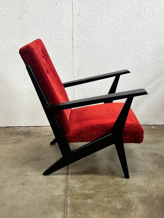 Poltrona vintage, nera e rossa, anni '50, Paesi Bassi – Poltrone, Wood (photo 7 of 11)