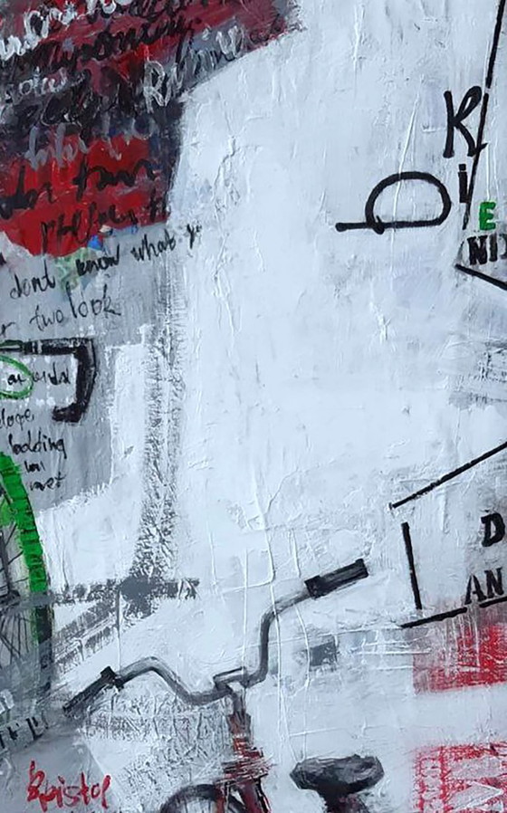 Original Acrylic Painting Contemporary Art Symbolism Along the Streets on Bicycles – Paintings & Drawings (photo 4 of 6)