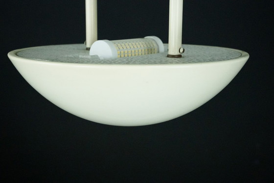 Image 1 of Vintage 1990s White Pendant Lamp with Glass Top Shade. Italy