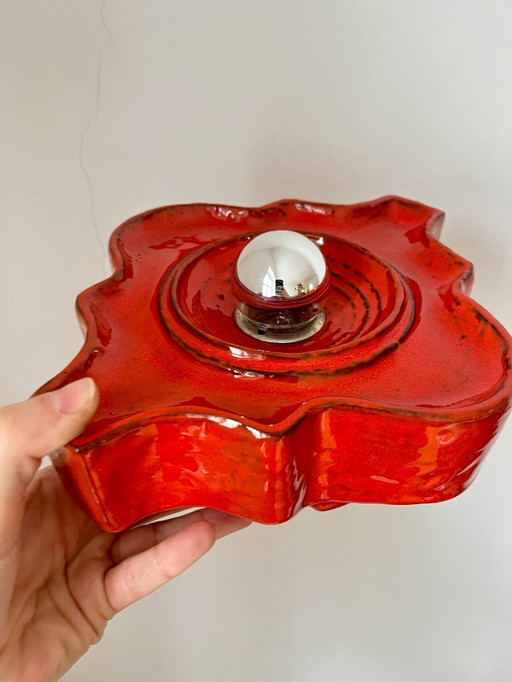 Lámpara de pared Hustadt Leuchten vintage de cerámica roja Fat Lava, años 70