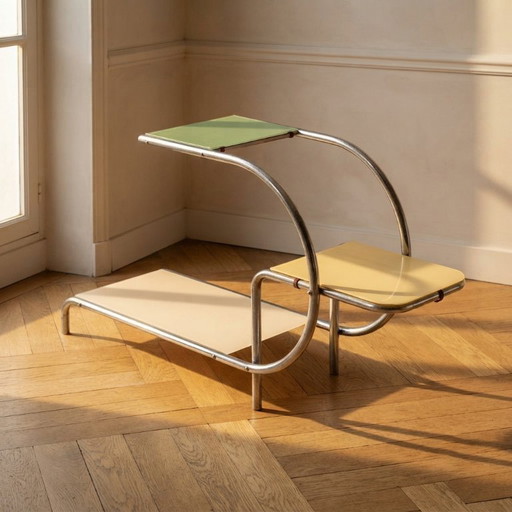 Vintage Flower Stand by Emile Guyot for Thonet, Bauhaus Chrome-Plated Steel with Colored Glass, 1950s, Czechoslovakia