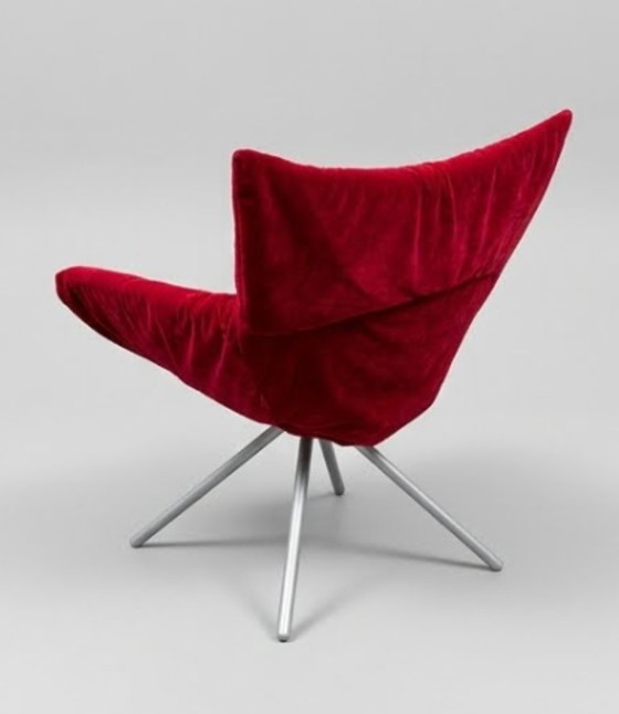 Vintage Postmodern Velvet Sculptural Lounge Chair, Berlin, Early 2000s, Armchairs, Red (photo 2 of 5)