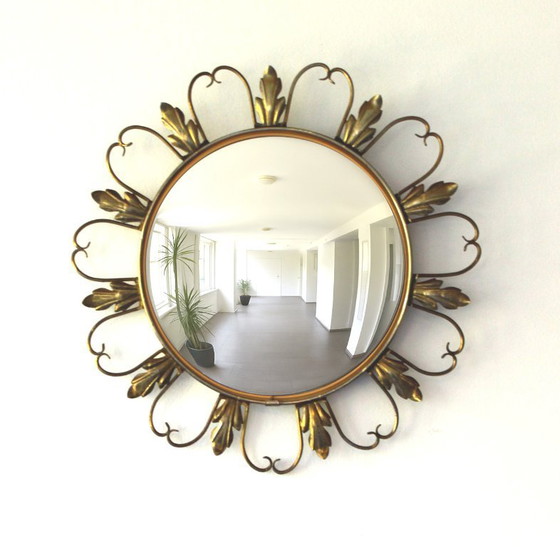Image 1 of Sun mirror, “Witch’s Eye” in brass, attributed to Maison Deknudt.