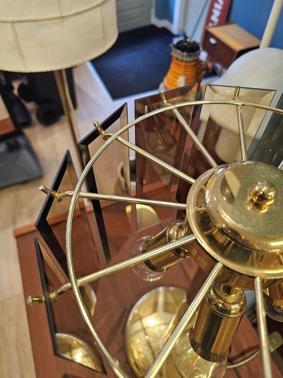 Vintage Table Lamp Cut Smoked Glass Brass – Metal (photo 8 of 14)