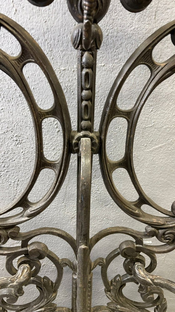 Image 1 of Antique Cast Iron Hall Stand, Victorian Coat Rack with Marble Base, Ornate Hall Tree, 19th Century