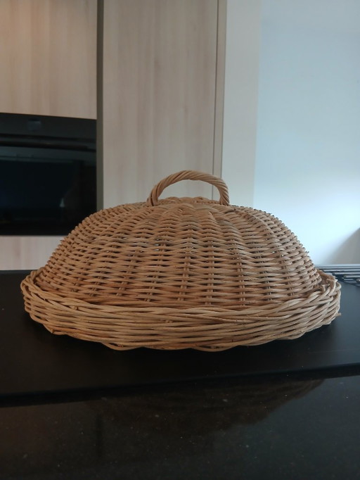 Grande cloche en osier avec plateau en osier - Diamètre 42 cm