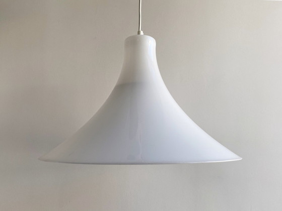 Image 1 of Vintage trumpet hanging lamp - white acrylic