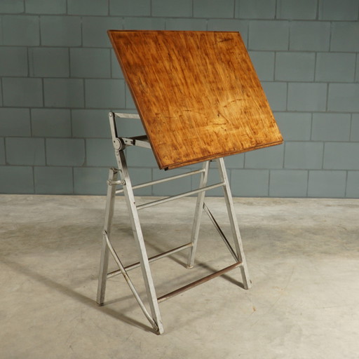 Vintage Industriële Tekentafel / Architectentafel – Jaren 50