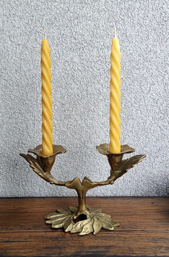 Image 1 of 🕯️ Bronze Art Nouveau two-arm candlestick | hand-cast, solid, authentic patina | 1890–1920