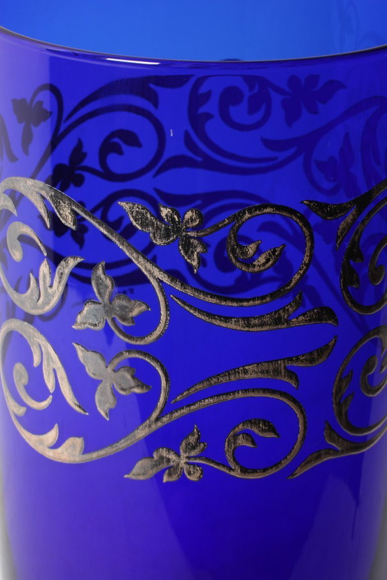 Image 1 of Vintage Cobalt Blue Crystal Vase with Silver Ornament / Fani Argento / Italy / 1930s