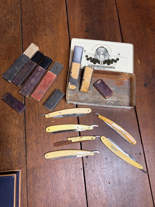 Lot de rasoirs anciens ouverts (6x) comprenant Bismarck Solingen et Talma-Luxe