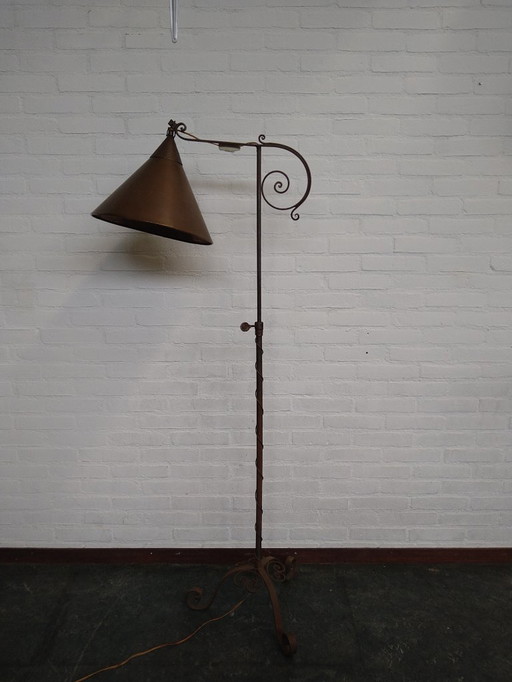 Wrought Iron Standing Lamp 1930s With Copper Shade