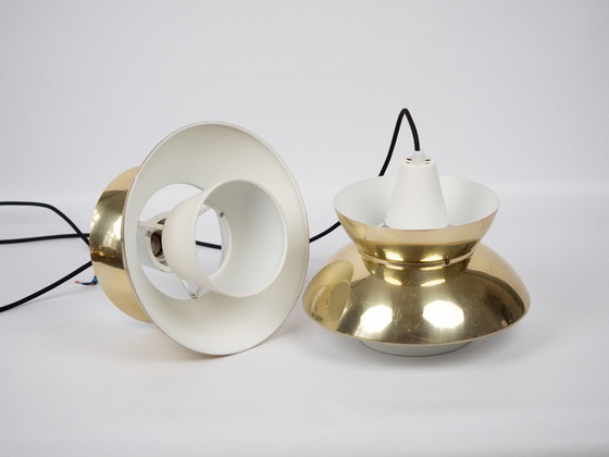 Coppia di 2 Lampade a Sospensione Vintage Danesi Doo Wop di Henning Klok, Louis Poulsen, anni '40 – Aluminium (photo 6 of 14)