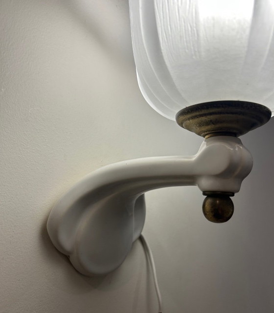 Image 1 of Par de apliques de pared de cerámica y vidrio, década de 1950.